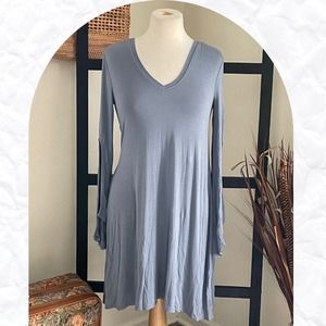 Bcbgmaxazria Womens Blue Long Sleeve V-Neck Flared Dress Shirt Top Size XXS